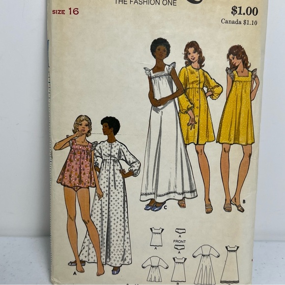 Vtg 70s Butterick Womens Sewing Pattern Pajama Robe Lingerie sz 16 Uncut - Picture 2 of 5